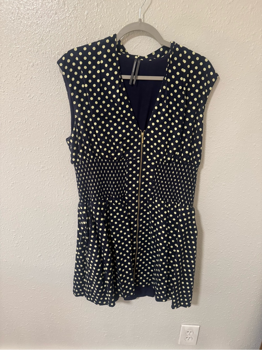 Anthropologie Black with Cream Polka Dot Smocked Waist Mini Dress